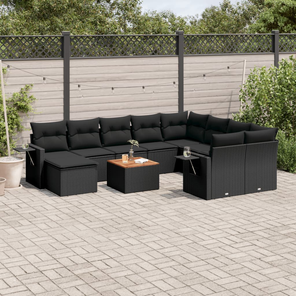 11-delige Loungeset met kussens poly rattan zwart is nu te koop bij PeponiXL, paradijselijk wonen!