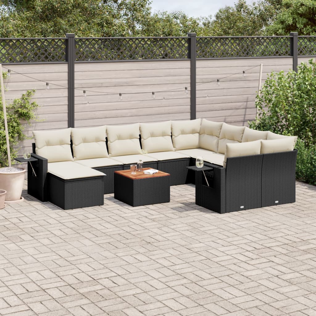 11-delige Loungeset met kussens poly rattan zwart is nu te koop bij PeponiXL, paradijselijk wonen!