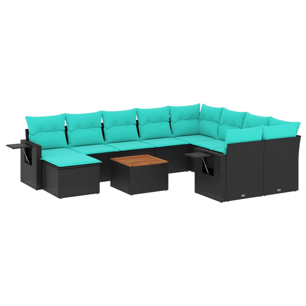 11-delige tuinbankset met kussens, zwart polyrotan is nu te koop bij PeponiXL, paradijselijk wonen!