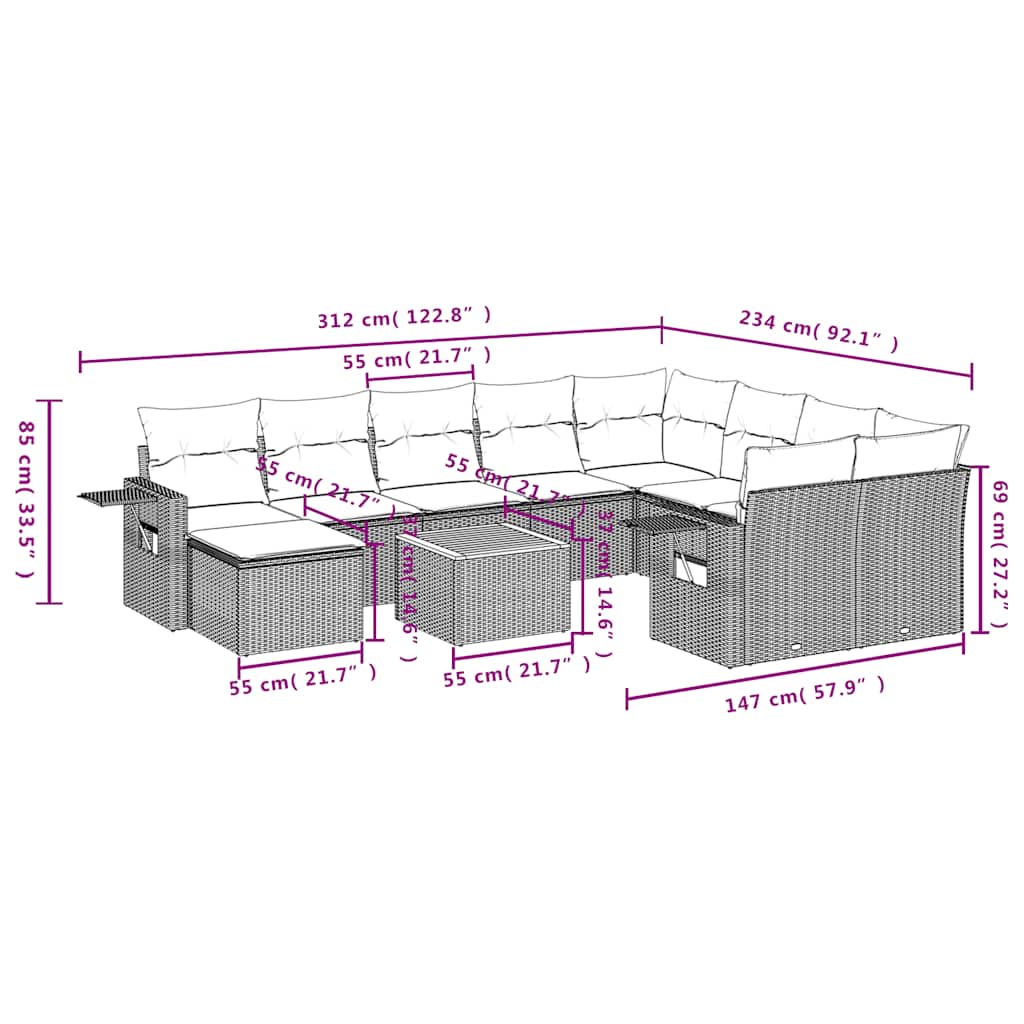 11-delige tuinbankset met kussens, zwart polyrotan is nu te koop bij PeponiXL, paradijselijk wonen!