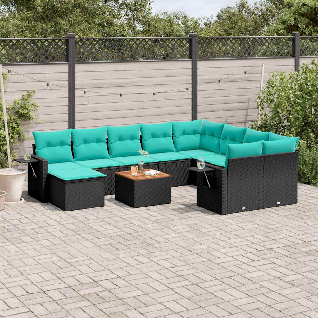 11-delige tuinbankset met kussens, zwart polyrotan is nu te koop bij PeponiXL, paradijselijk wonen!