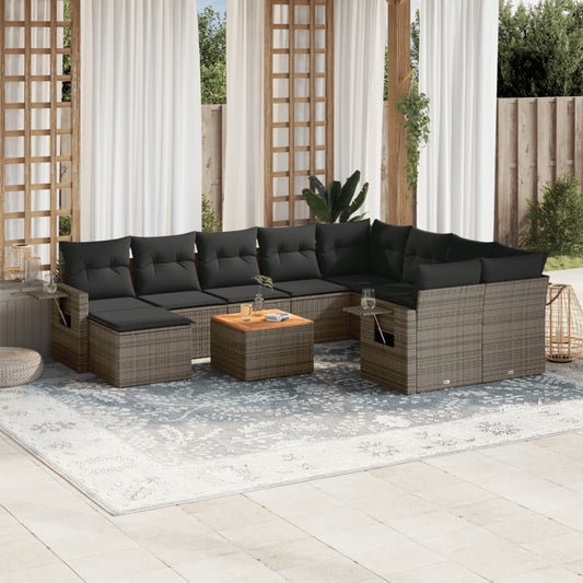 11-delige Loungeset met kussens poly rattan grijs is nu te koop bij PeponiXL, paradijselijk wonen!