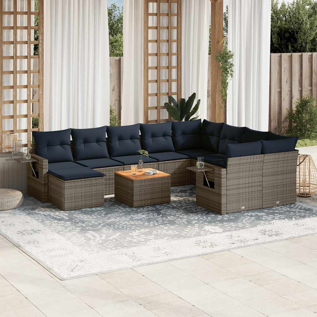 11-delige tuinbankset met kussens, grijs polyrotan is nu te koop bij PeponiXL, paradijselijk wonen!