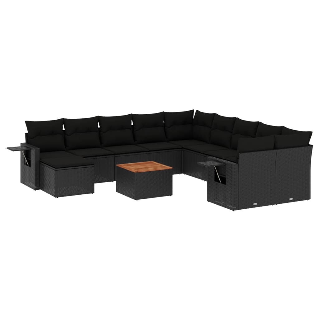 12-delige Loungeset met kussens poly rattan zwart is nu te koop bij PeponiXL, paradijselijk wonen!