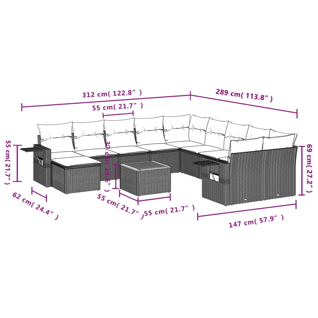 12-delige Loungeset met kussens poly rattan zwart is nu te koop bij PeponiXL, paradijselijk wonen!