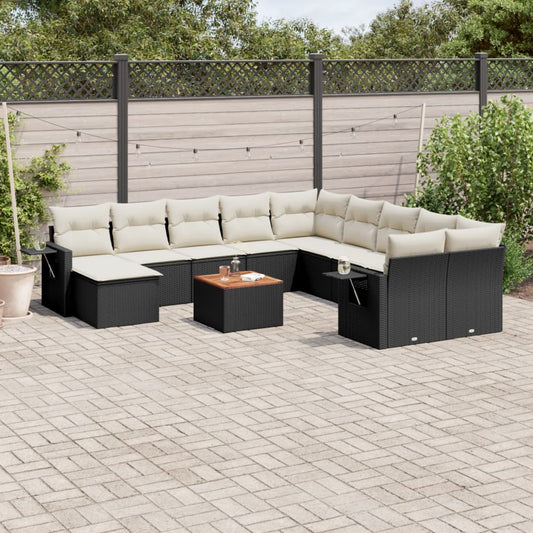 12-delige Loungeset met kussens poly rattan zwart is nu te koop bij PeponiXL, paradijselijk wonen!