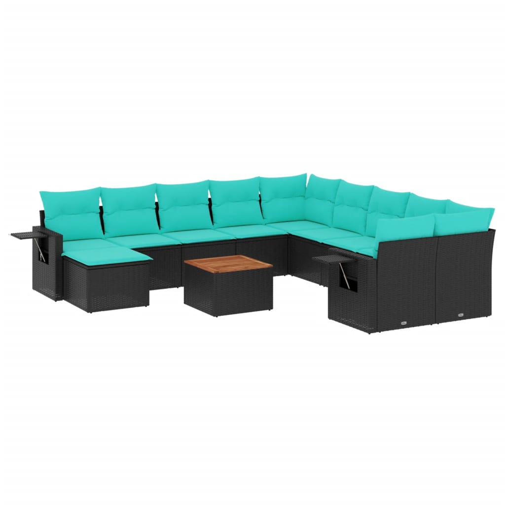 12-delige tuinbankset met kussens van zwart polyrotan is nu te koop bij PeponiXL, paradijselijk wonen!