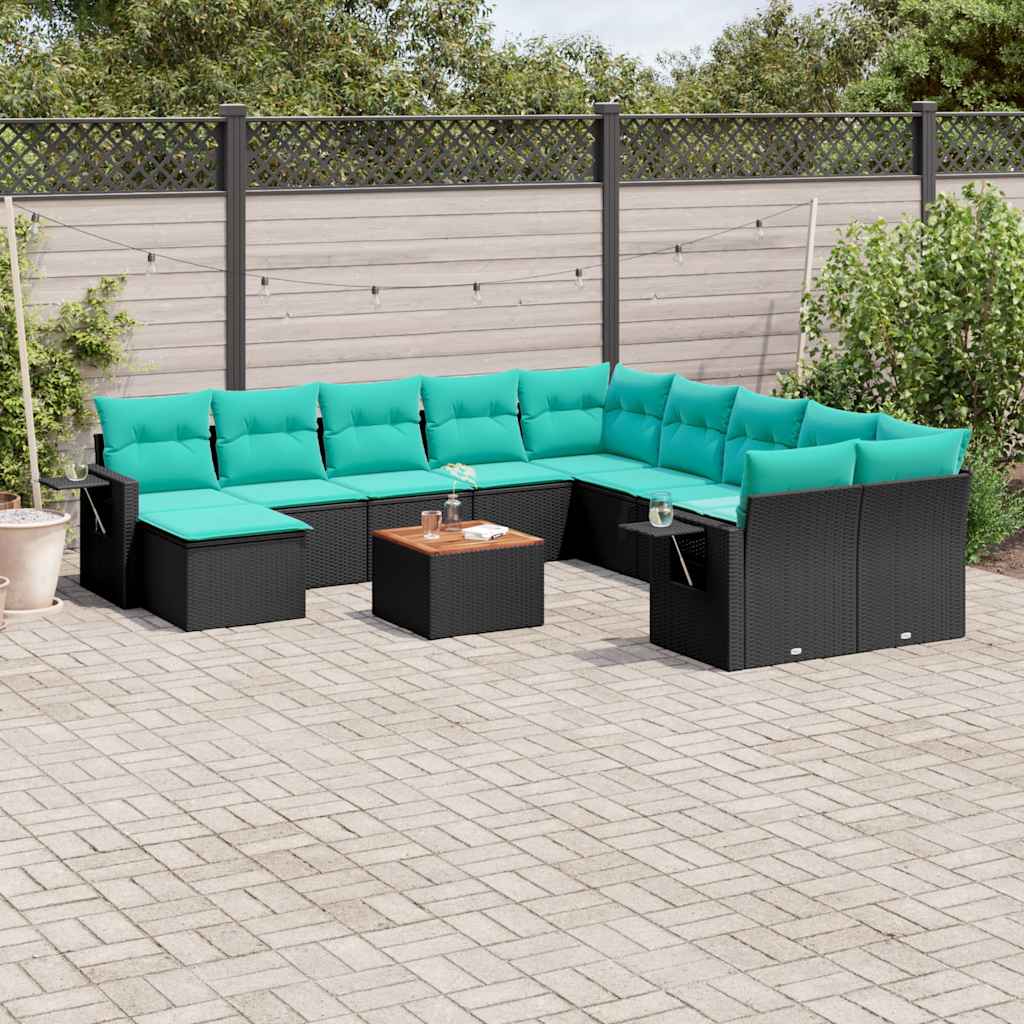 12-delige tuinbankset met kussens van zwart polyrotan is nu te koop bij PeponiXL, paradijselijk wonen!