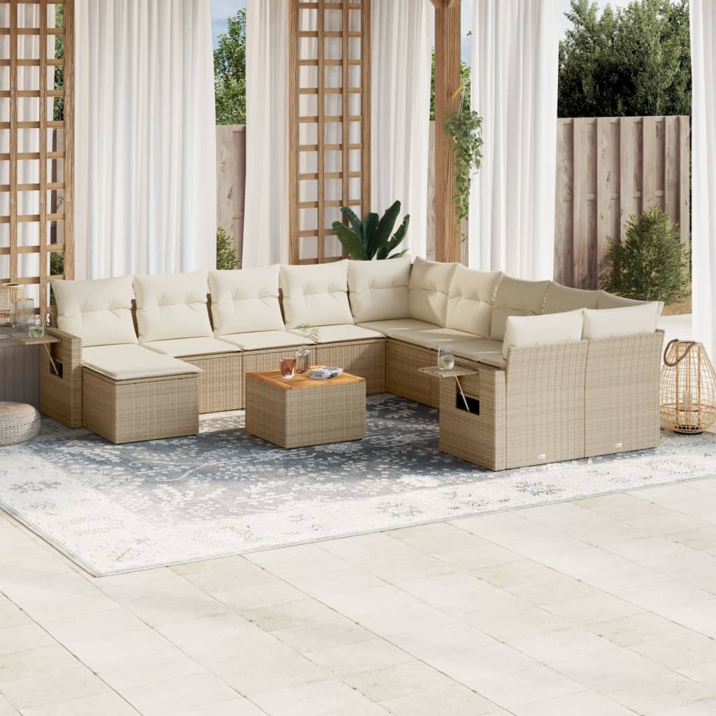 12-delige Loungeset met kussens poly rattan beige is nu te koop bij PeponiXL, paradijselijk wonen!