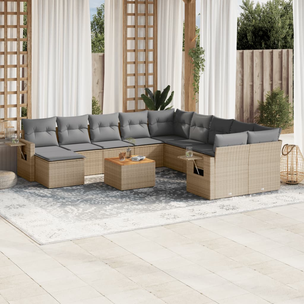 12-delige Loungeset met kussens poly rattan beige is nu te koop bij PeponiXL, paradijselijk wonen!