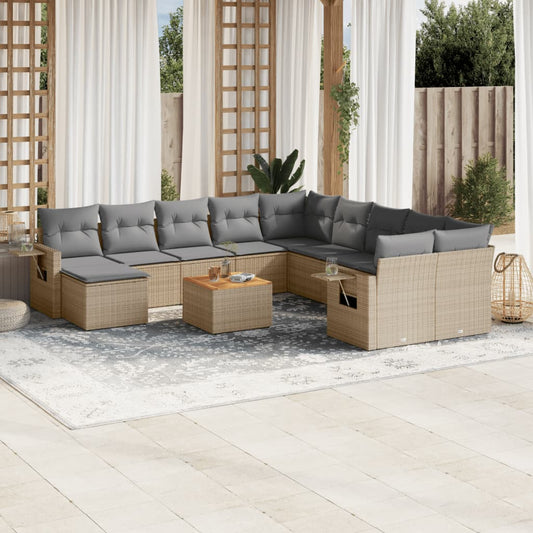 12-delige Loungeset met kussens poly rattan beige is nu te koop bij PeponiXL, paradijselijk wonen!