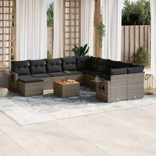 12-delige Loungeset met kussens poly rattan grijs is nu te koop bij PeponiXL, paradijselijk wonen!