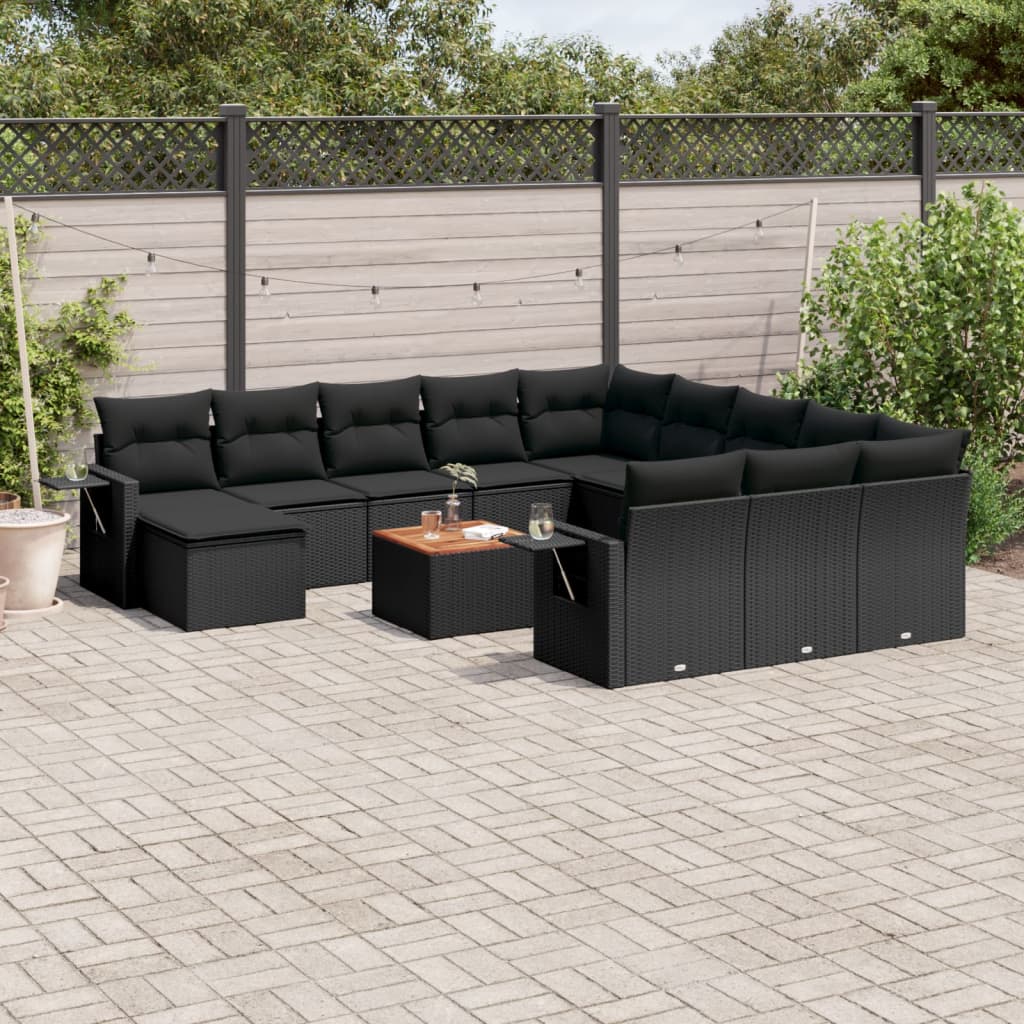 13-delige Loungeset met kussens poly rattan zwart is nu te koop bij PeponiXL, paradijselijk wonen!