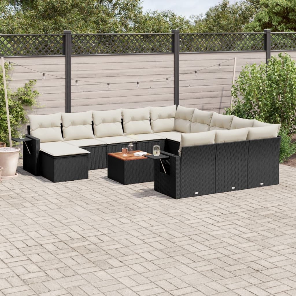 13-delige Loungeset met kussens poly rattan zwart is nu te koop bij PeponiXL, paradijselijk wonen!