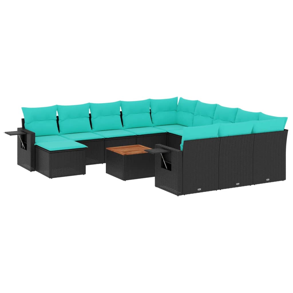 13-delige tuinbankset met kussens van zwart polyrotan is nu te koop bij PeponiXL, paradijselijk wonen!