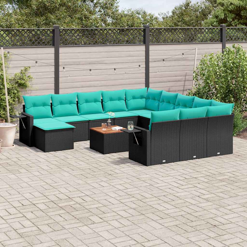 13-delige tuinbankset met kussens van zwart polyrotan is nu te koop bij PeponiXL, paradijselijk wonen!