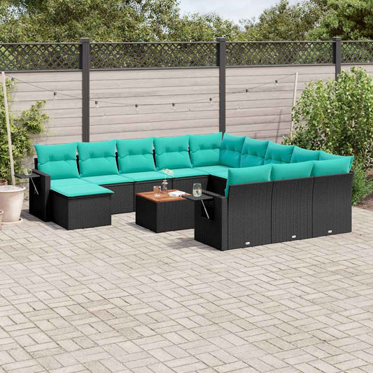 13-delige tuinbankset met kussens van zwart polyrotan is nu te koop bij PeponiXL, paradijselijk wonen!