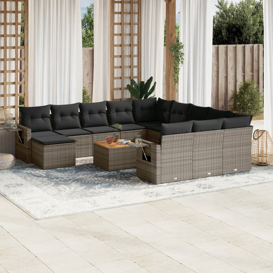 13-delige Loungeset met kussens poly rattan grijs is nu te koop bij PeponiXL, paradijselijk wonen!