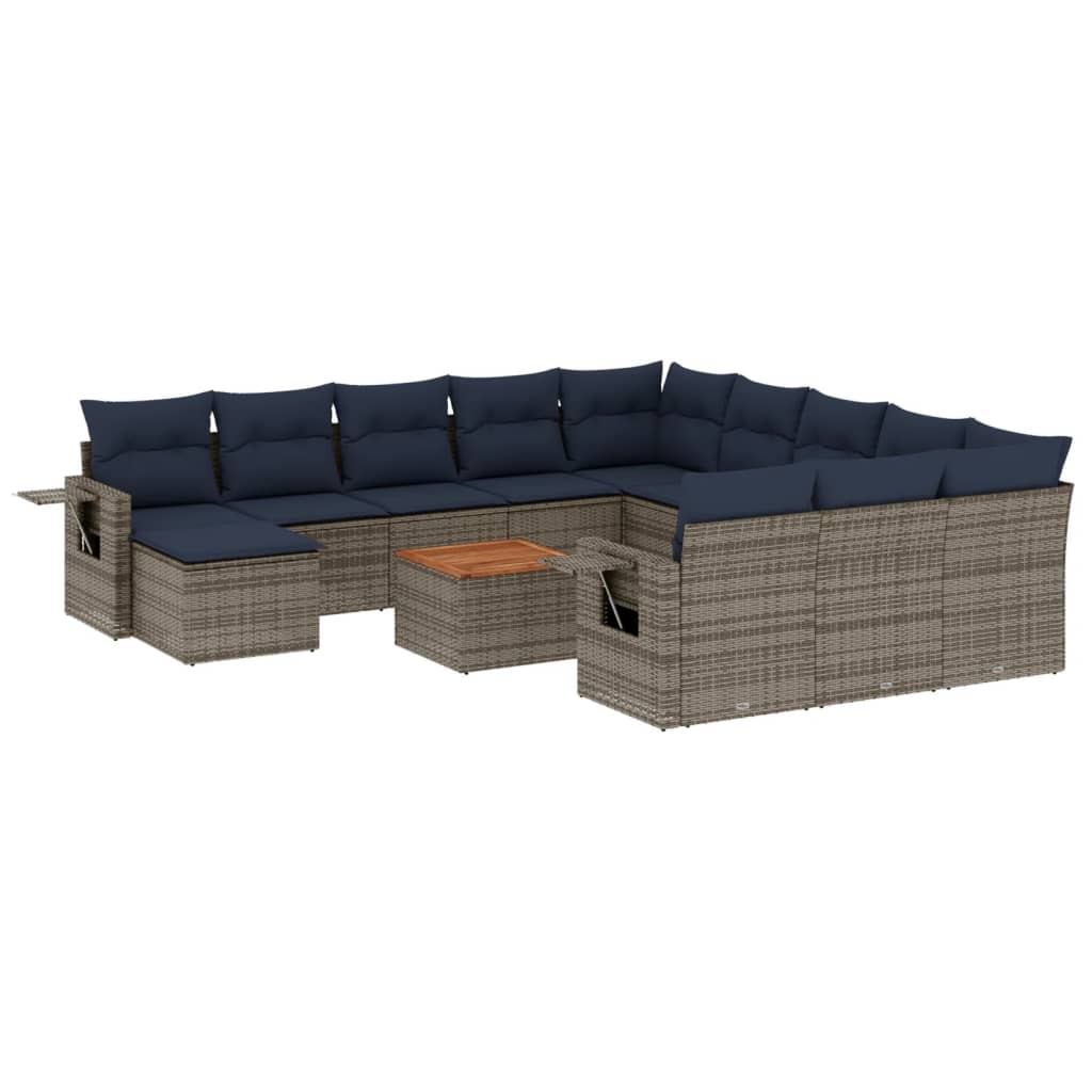 13-delige tuinbankset met kussens, grijs polyrotan is nu te koop bij PeponiXL, paradijselijk wonen!