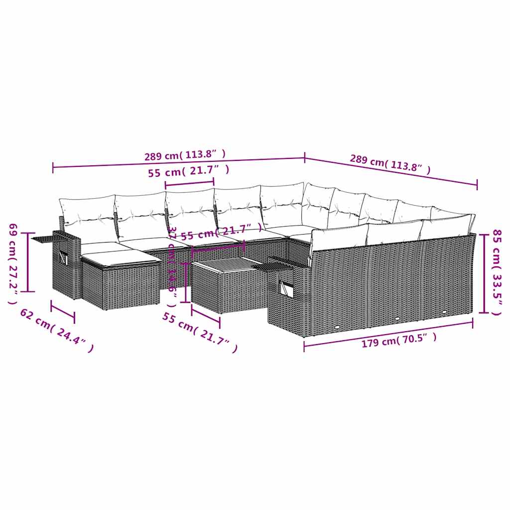 13-delige tuinbankset met kussens, grijs polyrotan is nu te koop bij PeponiXL, paradijselijk wonen!
