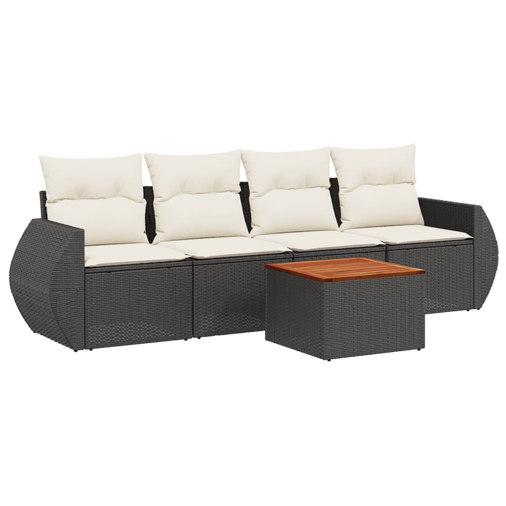 5-delige Loungeset met kussens poly rattan zwart is nu te koop bij PeponiXL, paradijselijk wonen!
