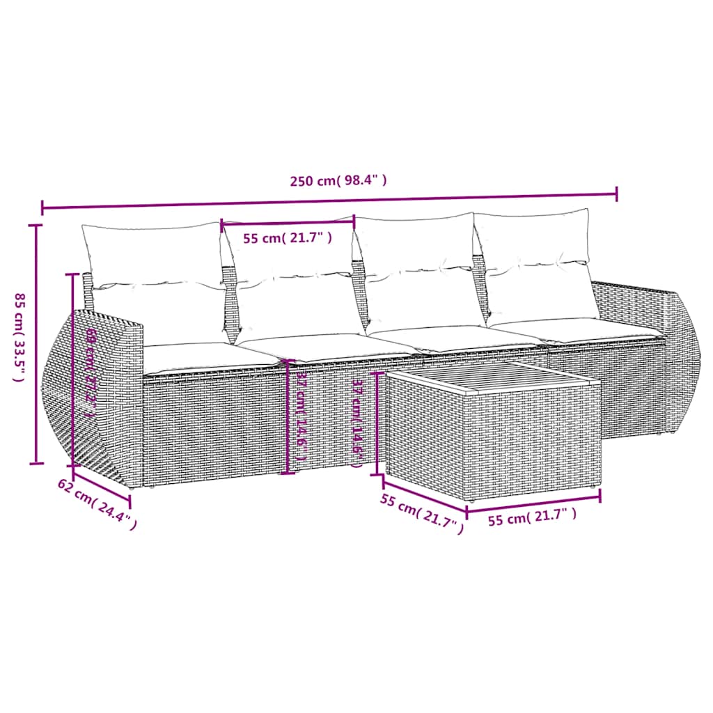 5-delige tuinbankset met kussens van zwart polyrotan is nu te koop bij PeponiXL, paradijselijk wonen!