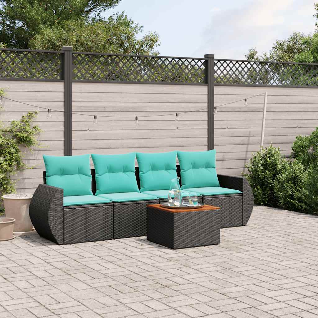 5-delige tuinbankset met kussens van zwart polyrotan is nu te koop bij PeponiXL, paradijselijk wonen!