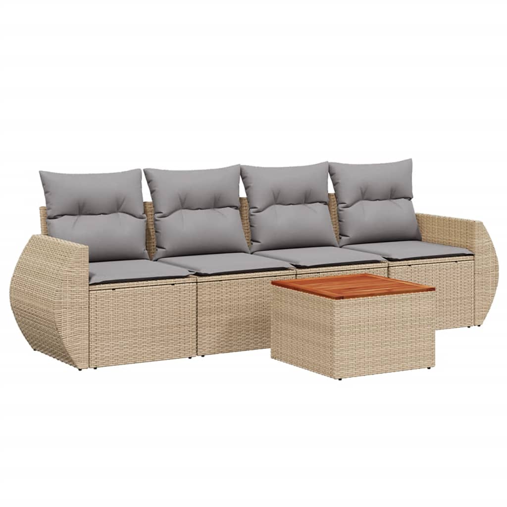5-delige Loungeset met kussens poly rattan beige is nu te koop bij PeponiXL, paradijselijk wonen!