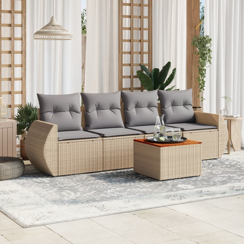 5-delige Loungeset met kussens poly rattan beige is nu te koop bij PeponiXL, paradijselijk wonen!