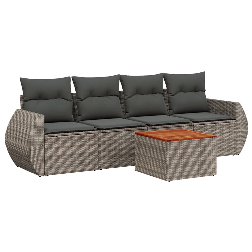 5-delige Loungeset met kussens poly rattan grijs is nu te koop bij PeponiXL, paradijselijk wonen!
