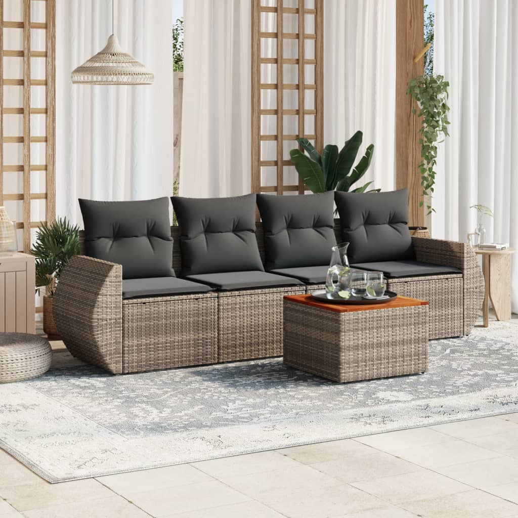 5-delige Loungeset met kussens poly rattan grijs is nu te koop bij PeponiXL, paradijselijk wonen!