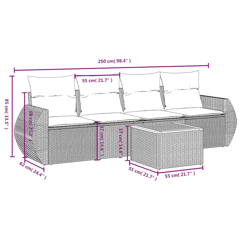 5-delige tuinbankset met kussens, grijs polyrotan is nu te koop bij PeponiXL, paradijselijk wonen!