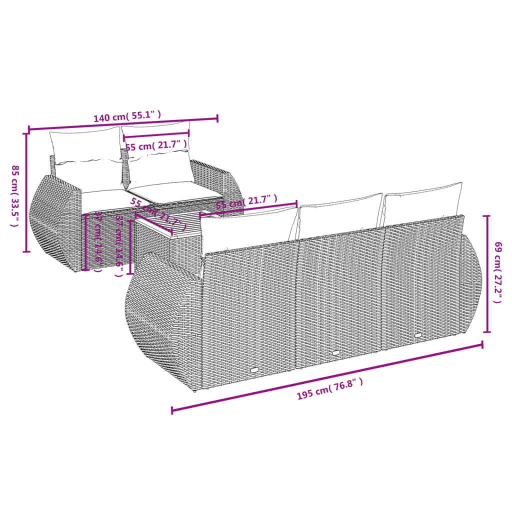 6-delige Loungeset met kussens poly rattan zwart is nu te koop bij PeponiXL, paradijselijk wonen!