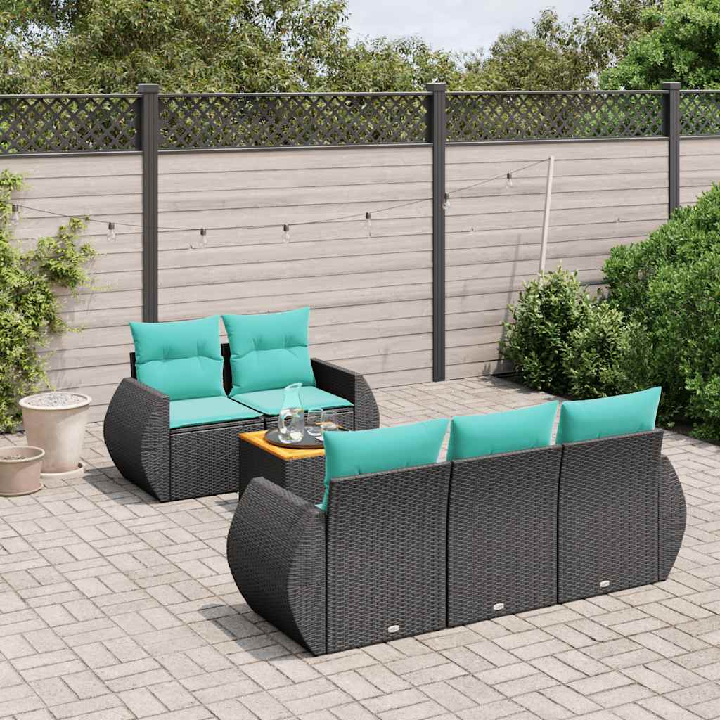 6-delige tuinbankset met kussens van zwart polyrotan is nu te koop bij PeponiXL, paradijselijk wonen!