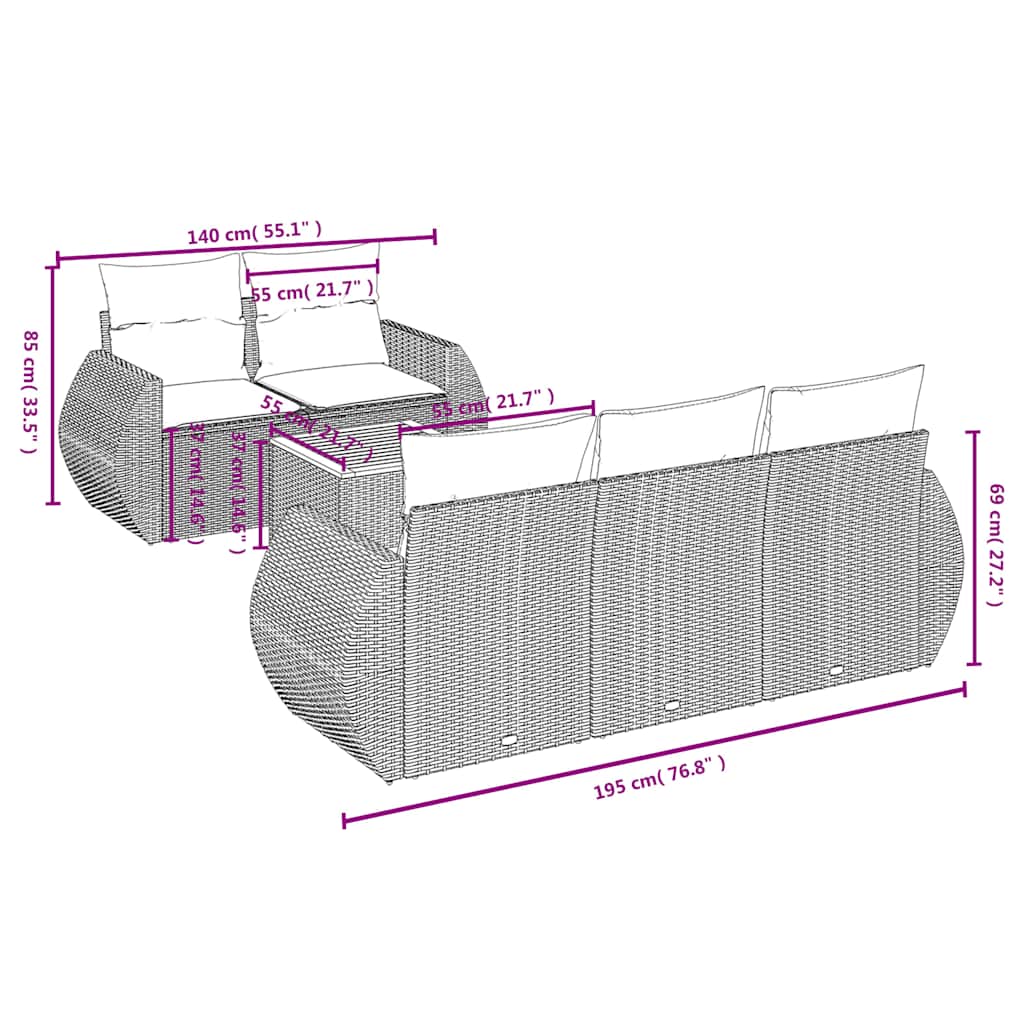 6-delige tuinbankset met kussens, grijs polyrotan is nu te koop bij PeponiXL, paradijselijk wonen!