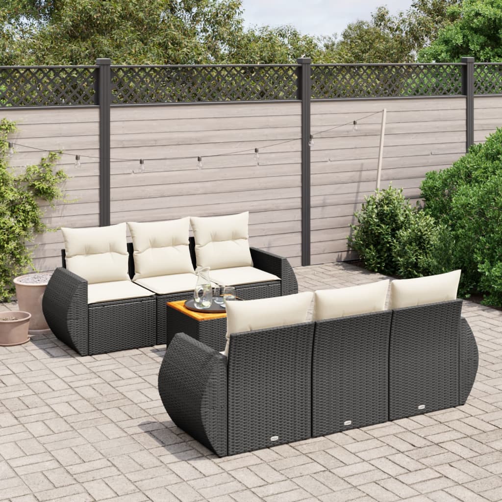 7-delige Loungeset met kussens poly rattan zwart is nu te koop bij PeponiXL, paradijselijk wonen!
