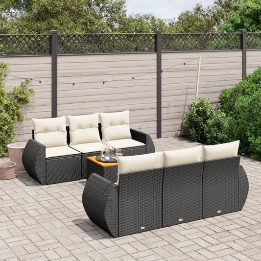 7-delige Loungeset met kussens poly rattan zwart is nu te koop bij PeponiXL, paradijselijk wonen!