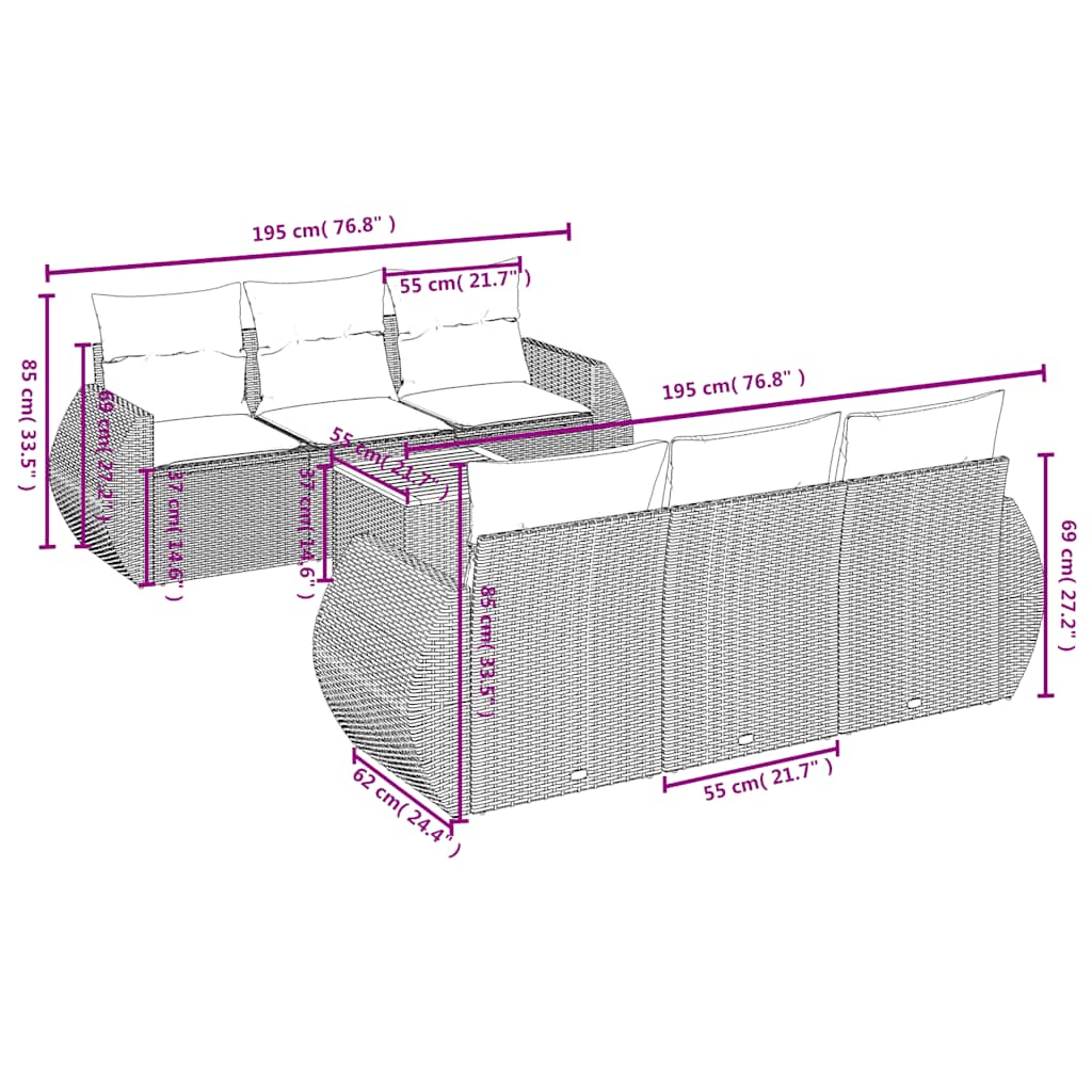 7-delige tuinbankset met kussens van zwart polyrotan is nu te koop bij PeponiXL, paradijselijk wonen!