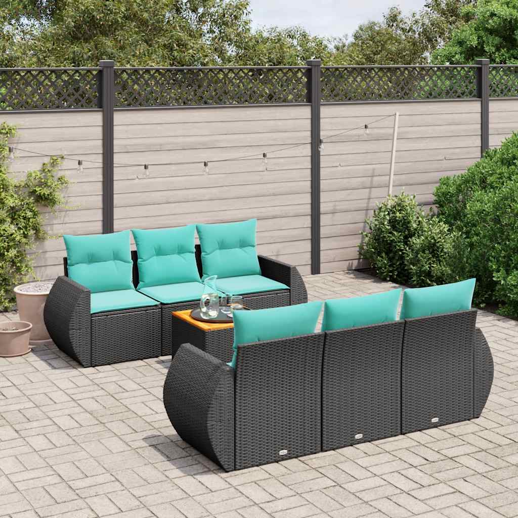 7-delige tuinbankset met kussens van zwart polyrotan is nu te koop bij PeponiXL, paradijselijk wonen!