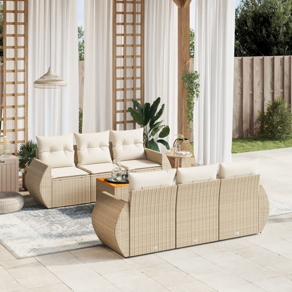 7-delige Loungeset met kussens poly rattan beige is nu te koop bij PeponiXL, paradijselijk wonen!