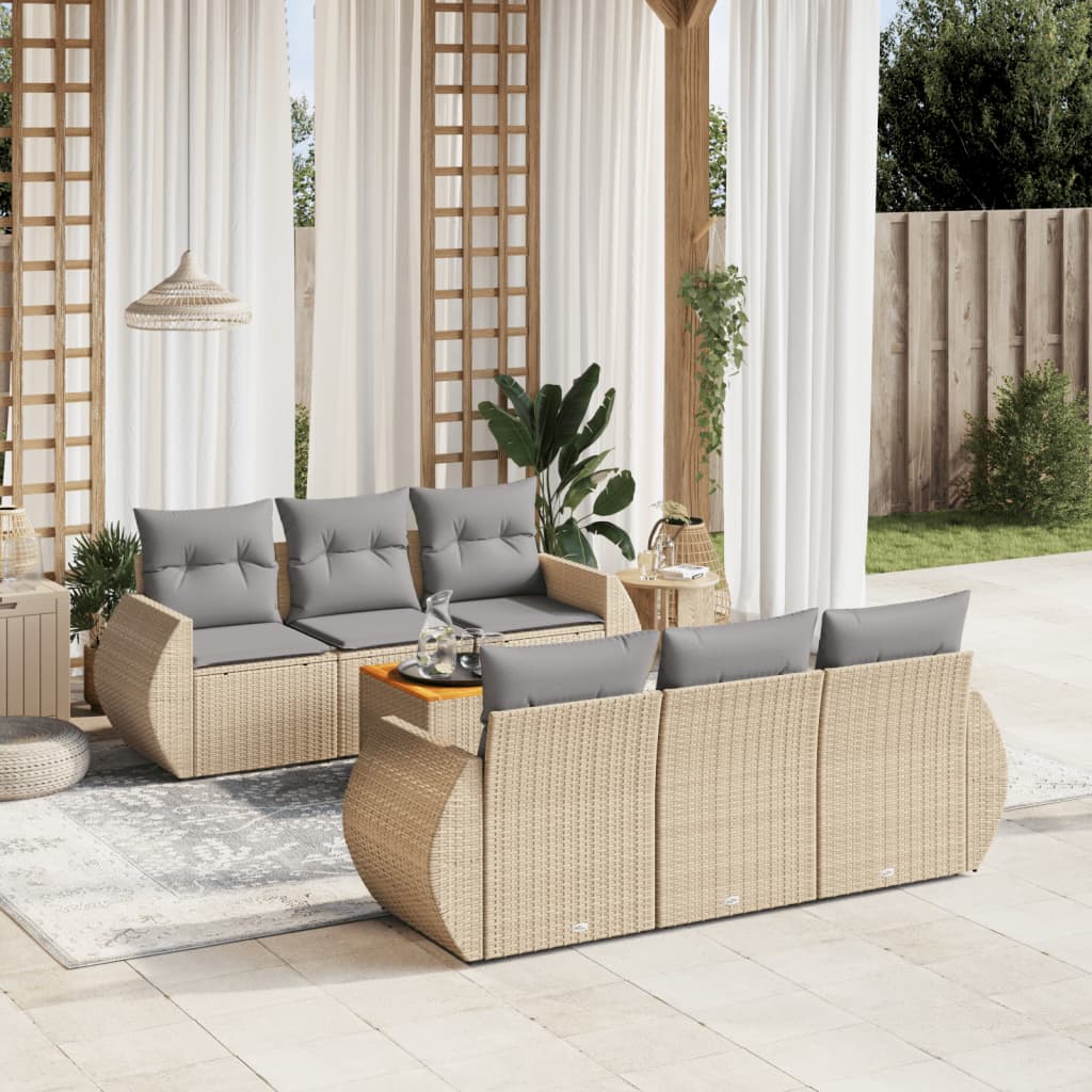 7-delige Loungeset met kussens poly rattan beige is nu te koop bij PeponiXL, paradijselijk wonen!