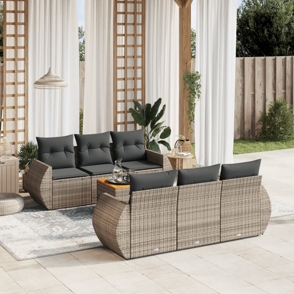 7-delige Loungeset met kussens poly rattan grijs is nu te koop bij PeponiXL, paradijselijk wonen!