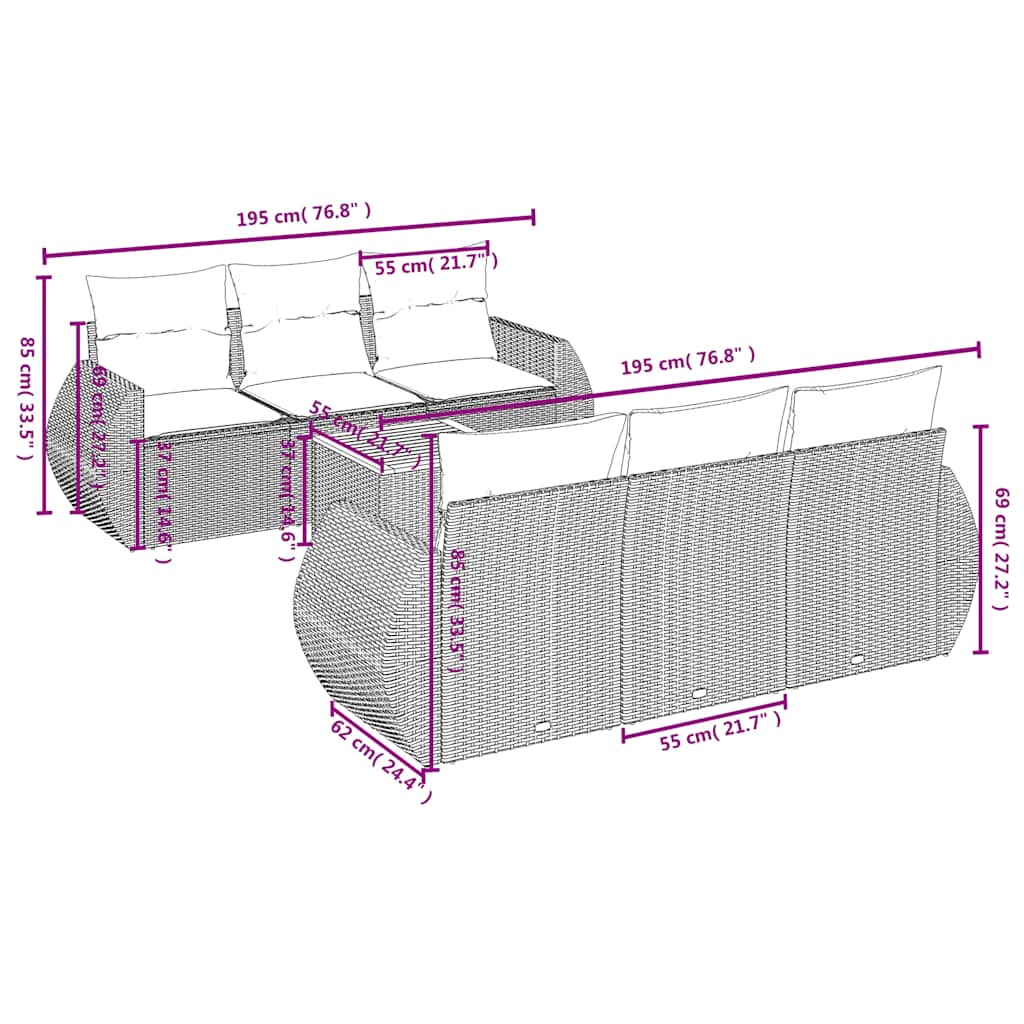 7-delige tuinbankset met kussens, grijs polyrotan is nu te koop bij PeponiXL, paradijselijk wonen!