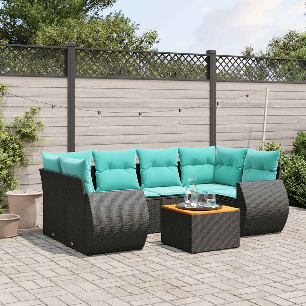 7-delige tuinbankset met kussens van zwart polyrotan is nu te koop bij PeponiXL, paradijselijk wonen!