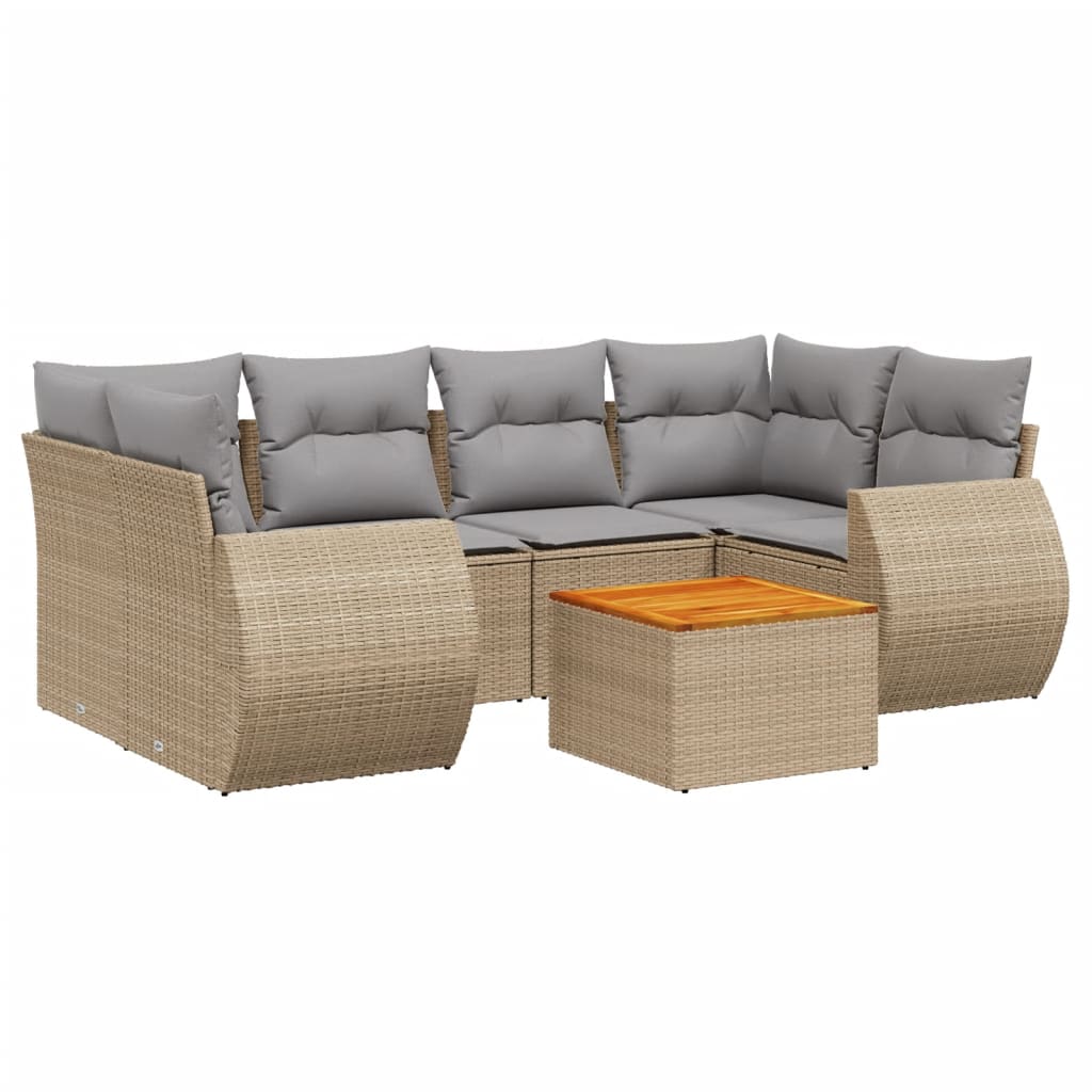 7-delige Loungeset met kussens poly rattan beige is nu te koop bij PeponiXL, paradijselijk wonen!