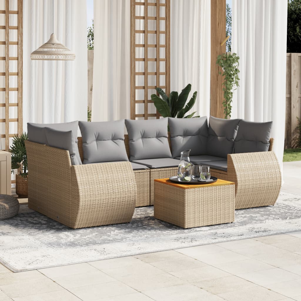 7-delige Loungeset met kussens poly rattan beige is nu te koop bij PeponiXL, paradijselijk wonen!