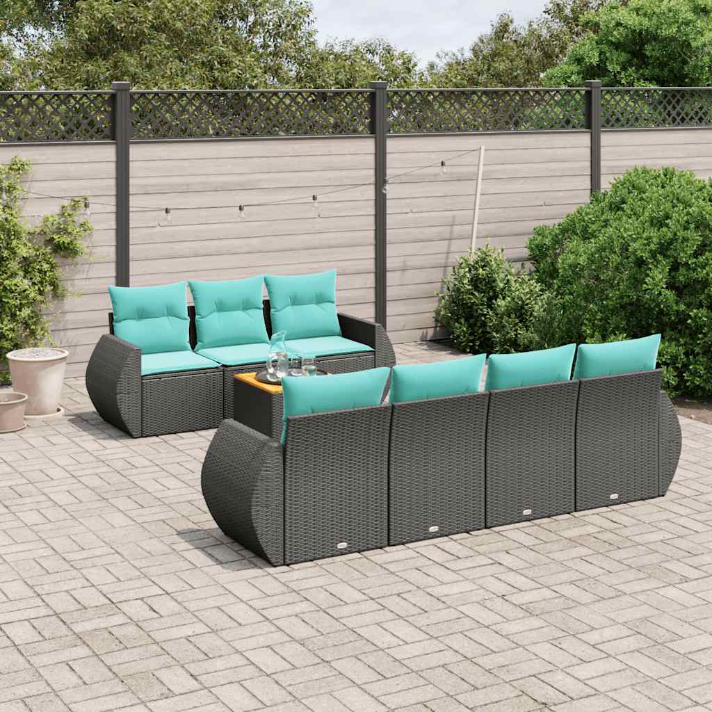 8-delige tuinbankset met kussens, zwart polyrotan is nu te koop bij PeponiXL, paradijselijk wonen!