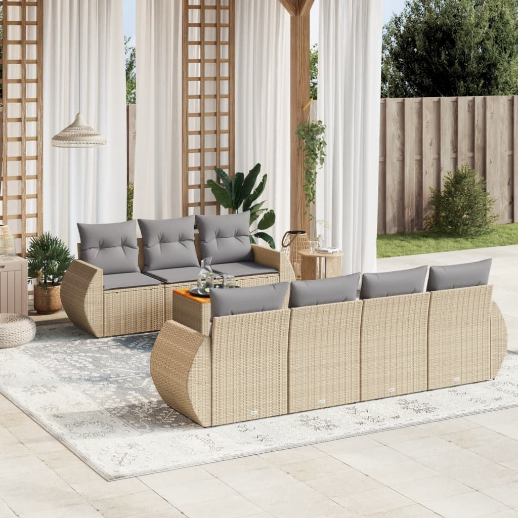 8-delige Loungeset met kussens poly rattan beige is nu te koop bij PeponiXL, paradijselijk wonen!