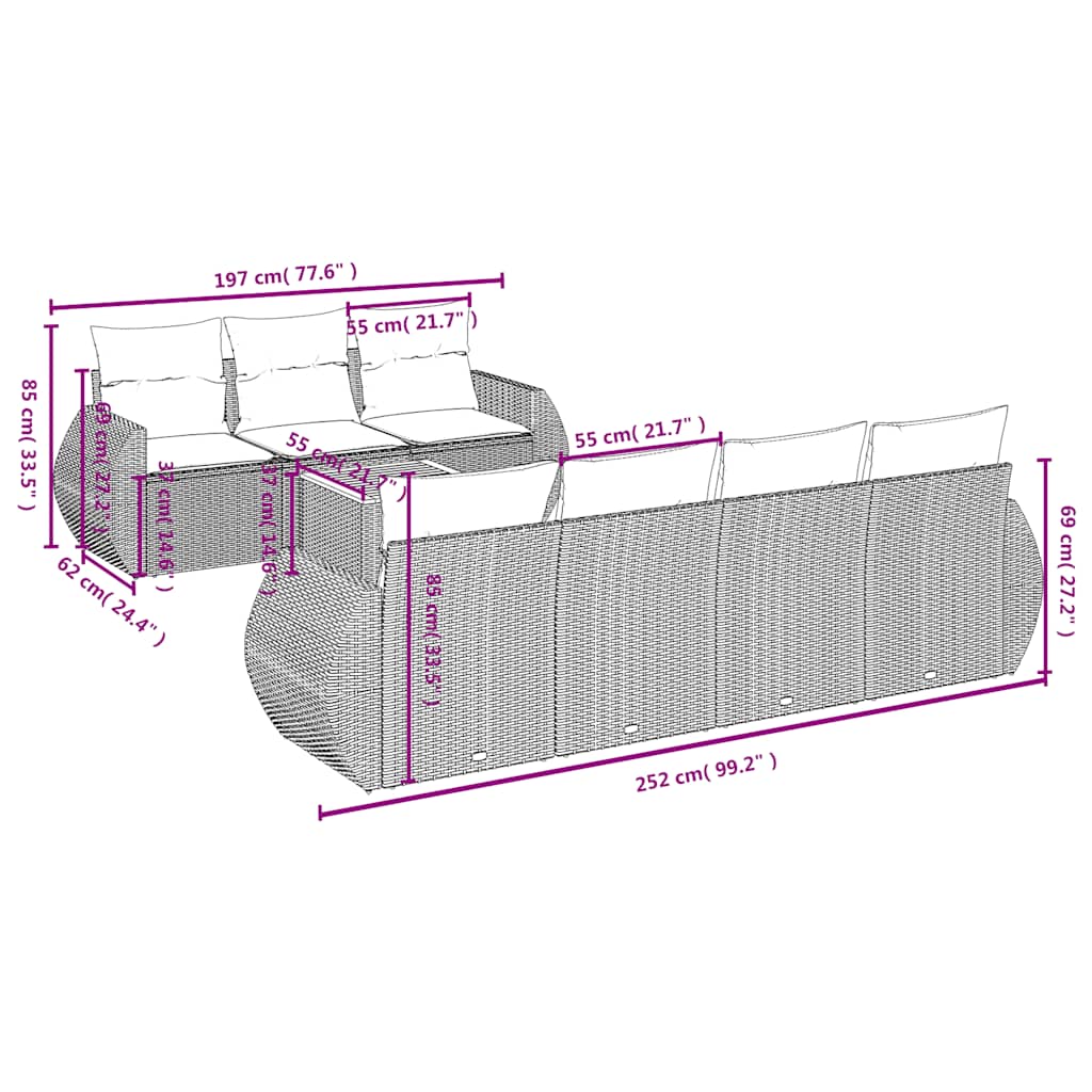 8-delige tuinbankset met kussens, grijs polyrotan is nu te koop bij PeponiXL, paradijselijk wonen!