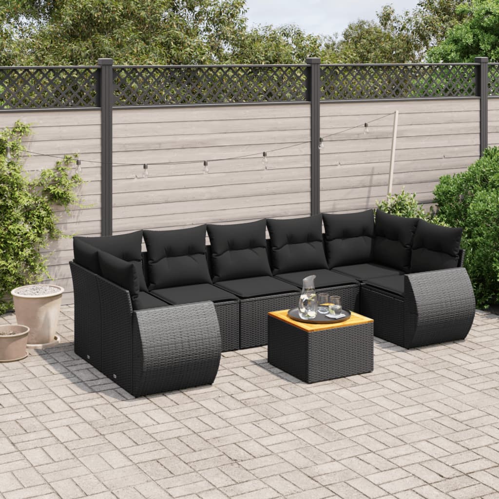 8-delige Loungeset met kussens poly rattan zwart is nu te koop bij PeponiXL, paradijselijk wonen!